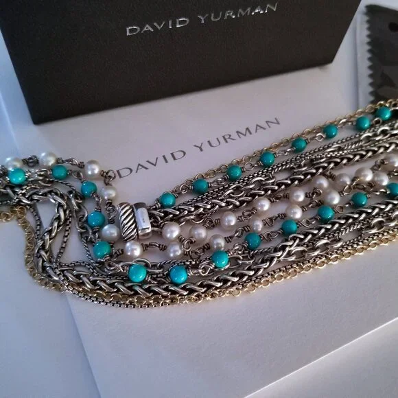 SOLD - DAVID YURMAN *RARE* 18K Gold Turquoise Pearl Necklace - Pristine! $2150 - Picture 12 of 13